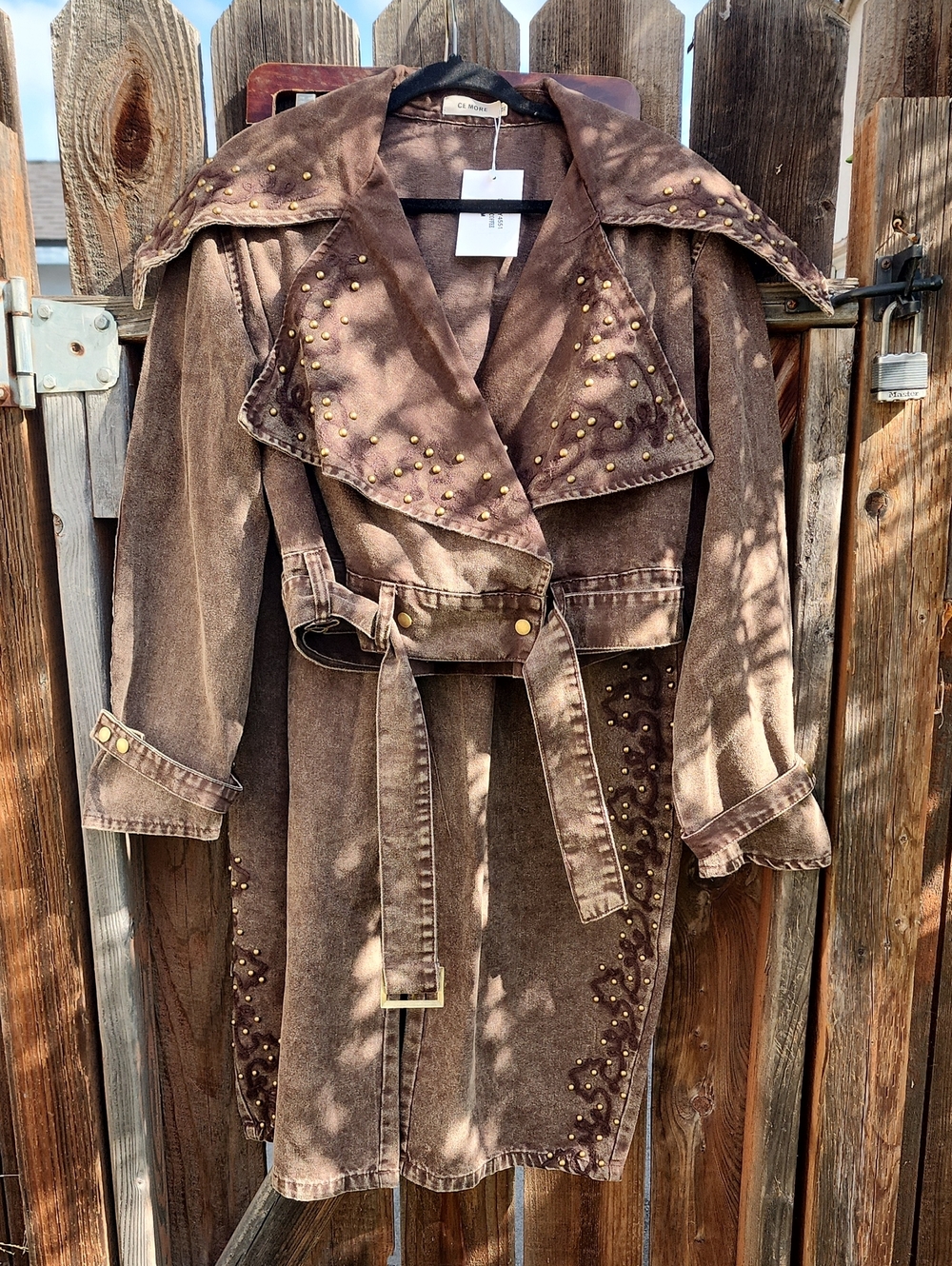 New Ce Moré Stud-Embellished Brown Jacket & Pant Set, Sz. M
